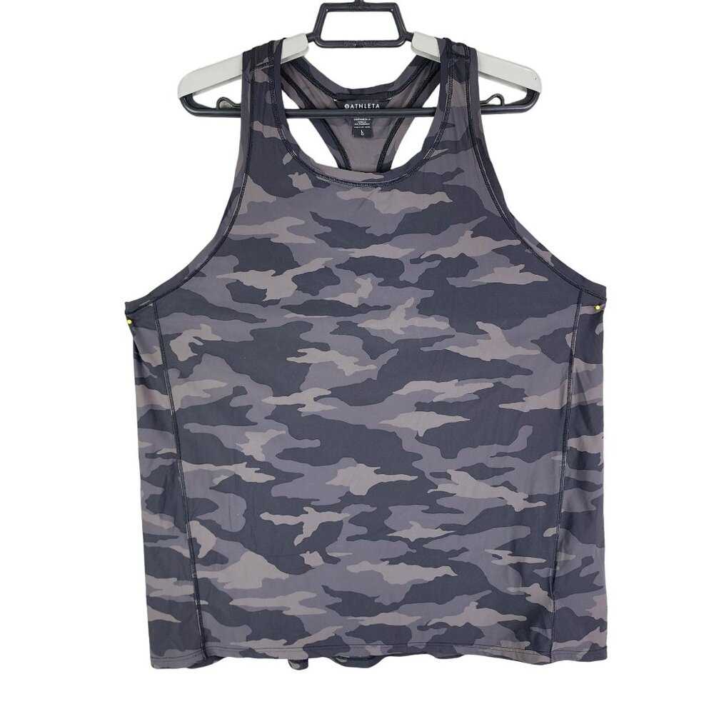 Women's Athleta Ultimate Gray & Black Camo Train Tank Top Racerback Size L